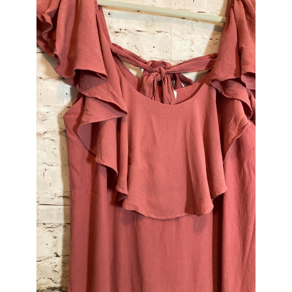 MISA L.A. Dress Womens Medium Salmon Pink Ruffle Double Tie Back Boho Hippie - Picture 7 of 15